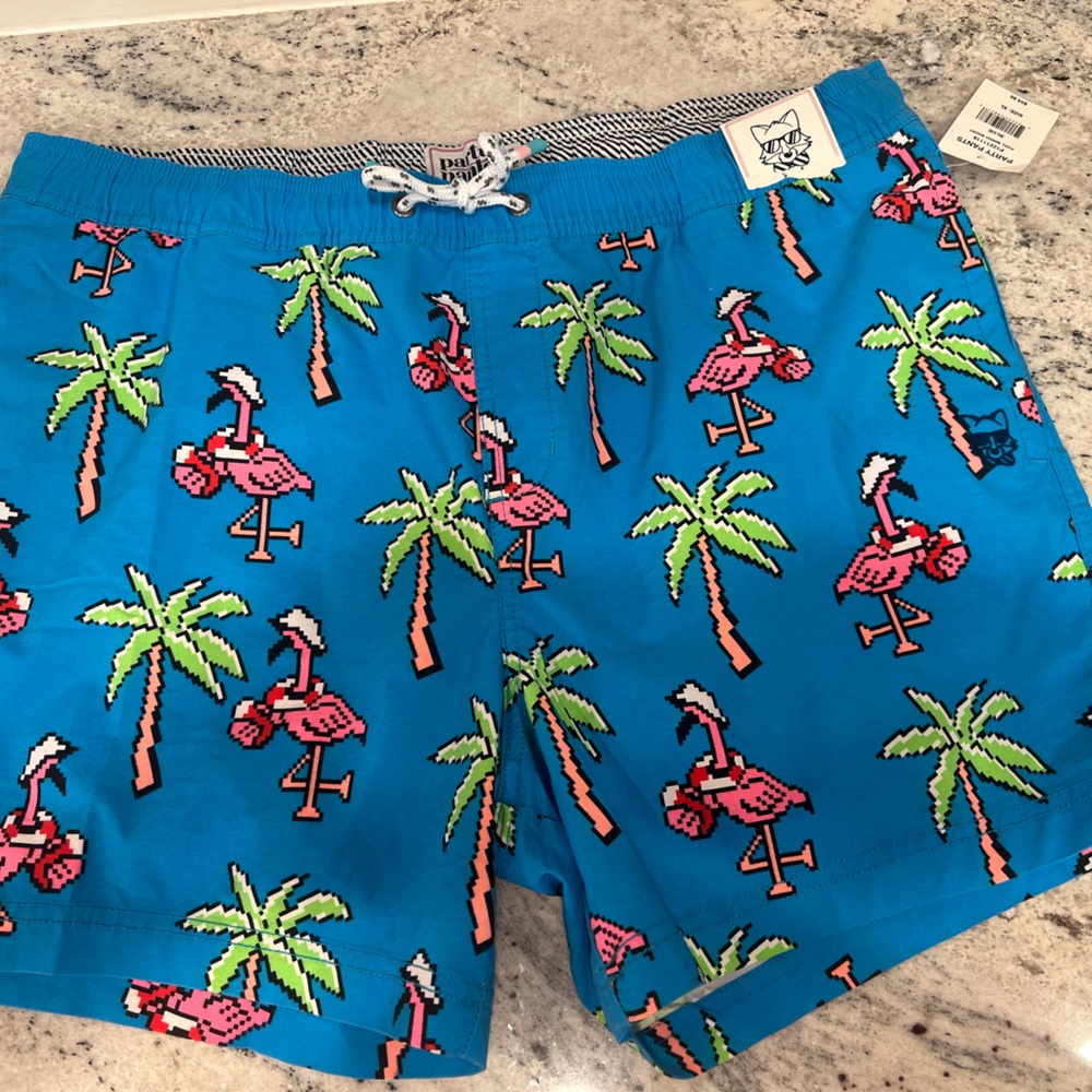 - Flamingo swim trunks shorts party pants